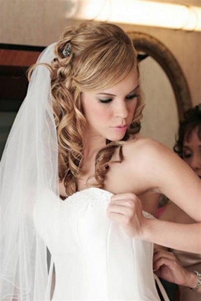 Blond Curly Hair with Veil for Wedding Hairstyles