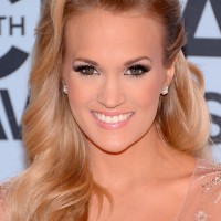 Carrie Underwood Long Hair style: 2014 Half Up Half Down with Deep Side