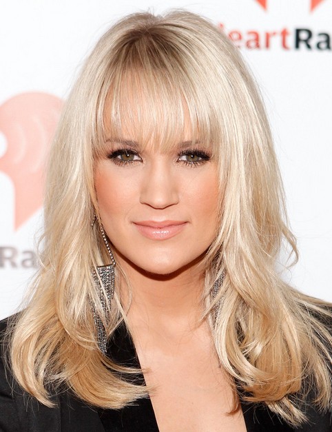 Carrie Underwood Long Hairstyle: Straight Hair with Swept Bangs