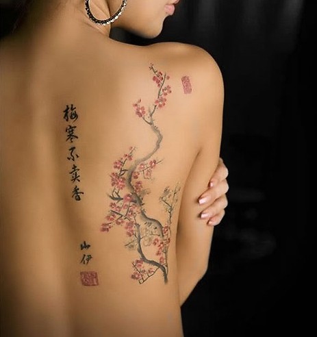 Cereja Desenhos de Tatuagens: Flor de cereja árvore tatuagem nas costas