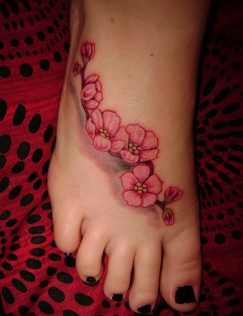 Cherry Tattoos Designs: Japanese cherry blossom on foot