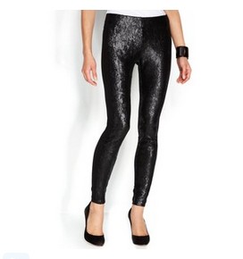 DKNYC Pants, Sequin-Panel Leggings, Black