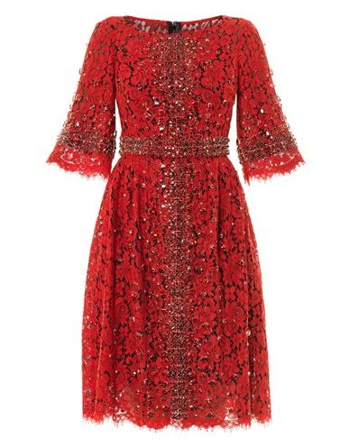 DOLCE & GABBANA Embellished-cross Lace Dress, Red