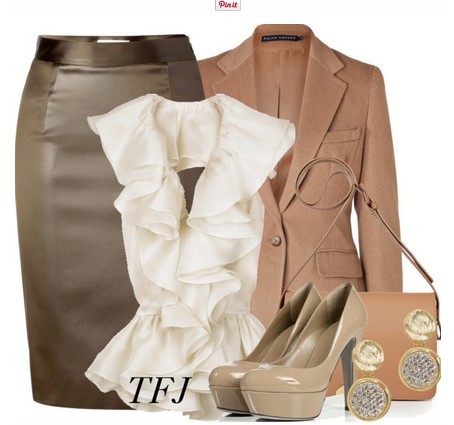 Daily Outfit Look, tan suit, grey pencil dress and tan pumps