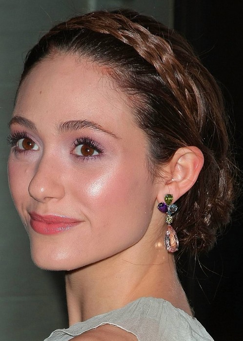 Emmy Rossum Long Hairstyle: Braided Updo