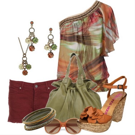 Ethnic Print One-shoulder Top Outfit for a Beach Look