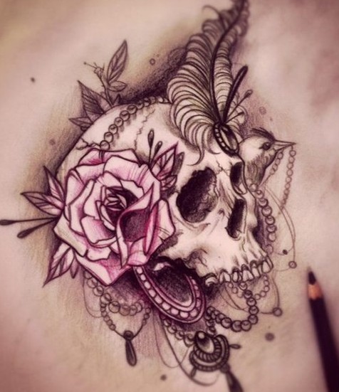 Flower Skull Tattoo On Arm