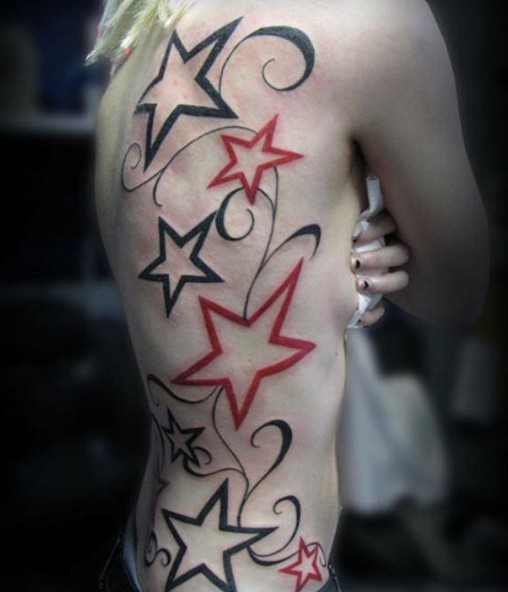 Flower stars tattoo: Side of body tattoo designs