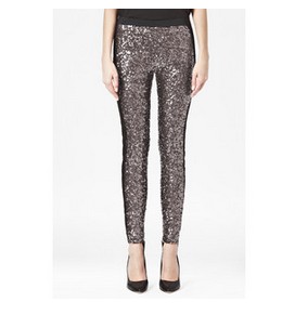 French Connection Tuxedo Sequinned Leggings, Grey