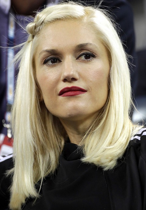 Gwen Stefani Medium Hairstyle: Straight Hair with Knot Bangs