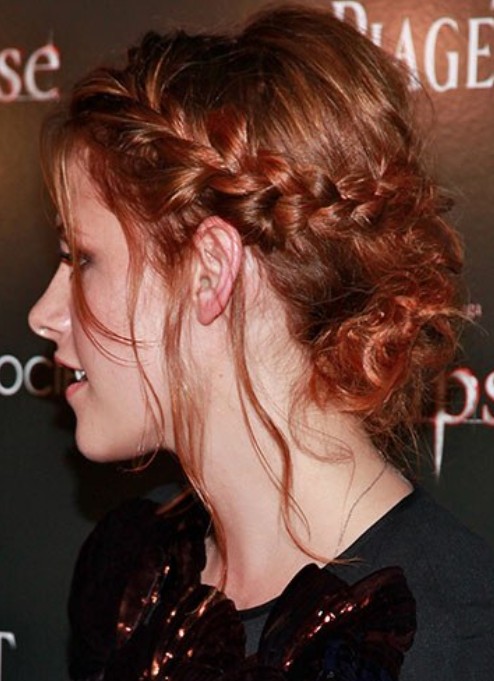 Kristen Stewart Long Hairstyle: Braided Updo