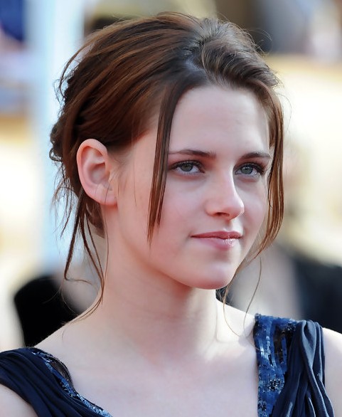 Kristen Stewart Long Hairstyle: Messy Updo with Strands