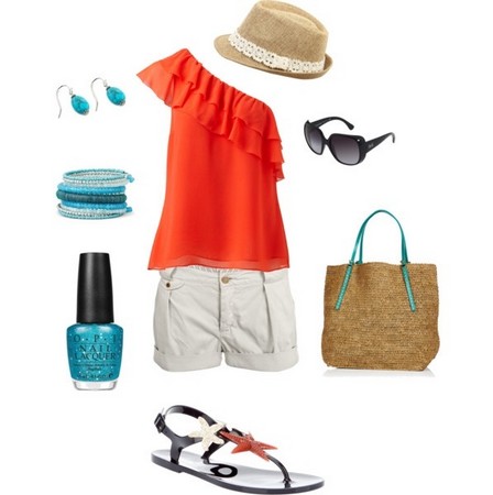 Orange Layered One-shoulder Top Outfit for a Beach Look