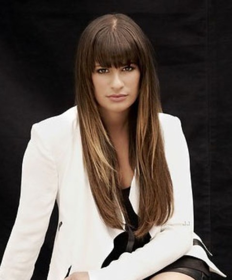 Lea Michele Hairstyles: Straight Haircut with Blunt Bangs