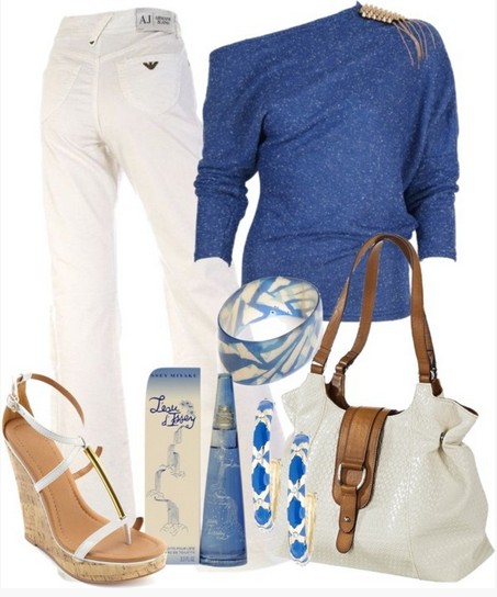 Long Sleeve Blue One-shoulder Top Jersey Outfit