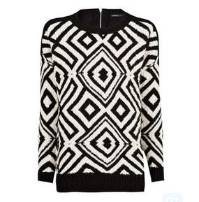 MANGO Geometric pattern sweater-Black and White Sweater