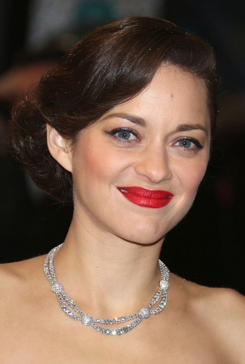 Marion Cotillard Long Hairstyle: Retro Updo with Deep Side Part
