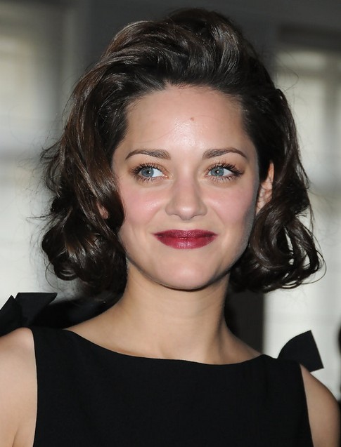 Marion Cotillard Medium Length Hairstyle: Curls with Coiff Bangs