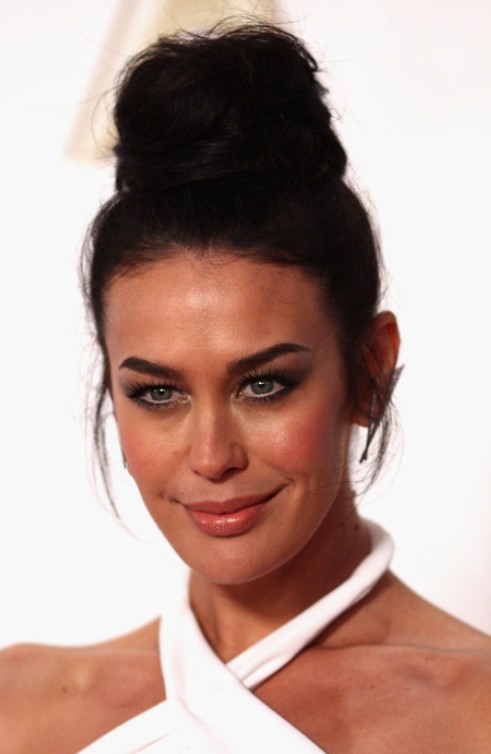 Megan Gale Long Hairstyle: Top Knot