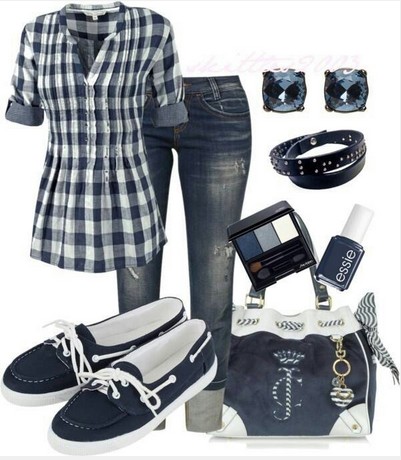 Navy Plaid Outfit, plaid shirt, jeans and sneakers