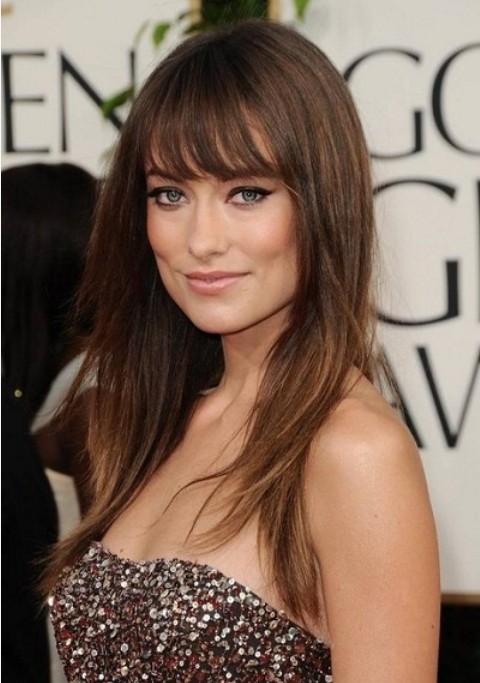 Olivia Wilde Hairstyles: Layered Straight Haircut with Bangs