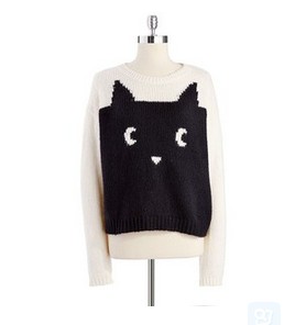 PATTERSON J. KINCAID Meow Sweater-Black and White Sweater