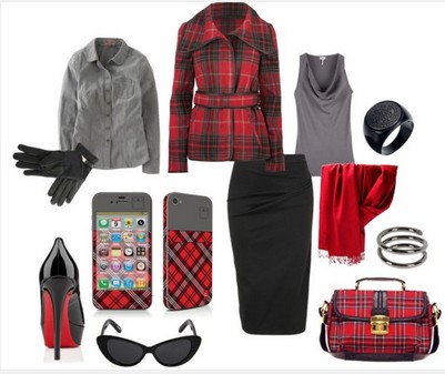 Plaid Outfit for Formal Occasion, Black Jacket, Black pencil dress and Black pumps