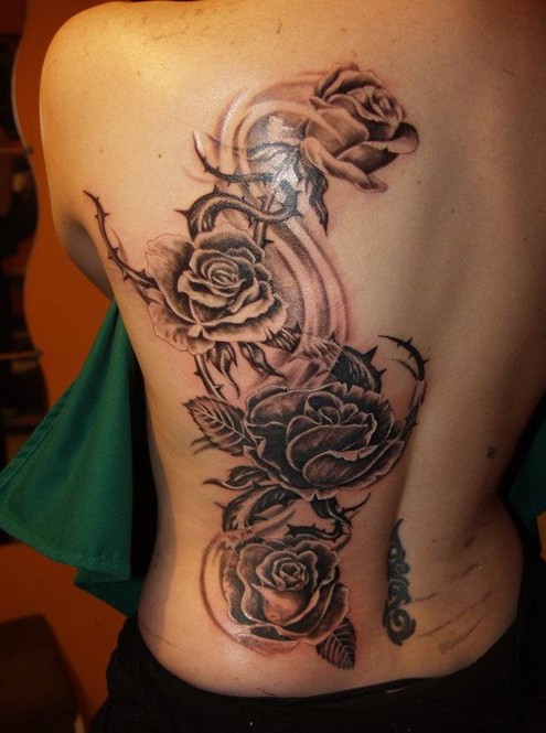 Rose full back tattoo