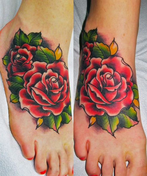 Rose tattoo on foot: Women tattoos