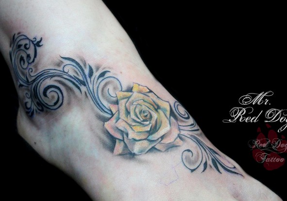 Rose tattoo on foot