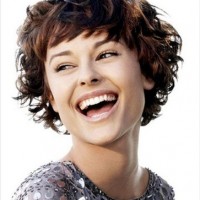 Short Curly Hairstyle with Full Fringe for Brunette Hair