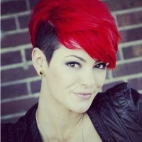 Short Red Colored Undercut Haiarstyle with Side Bangs