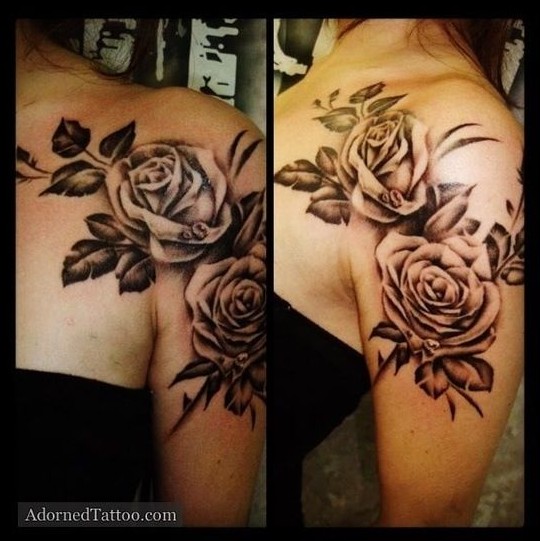 Shoulder flower tattoos for women: Rose tattoo
