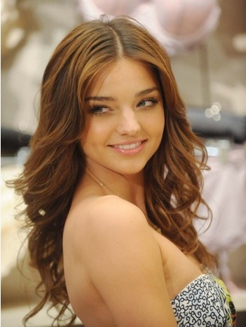 Side Swept Bangs for Long Wavy Bronze Brown Hair