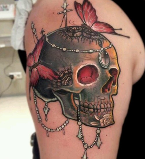 Skull Tattoo on Upper Arm