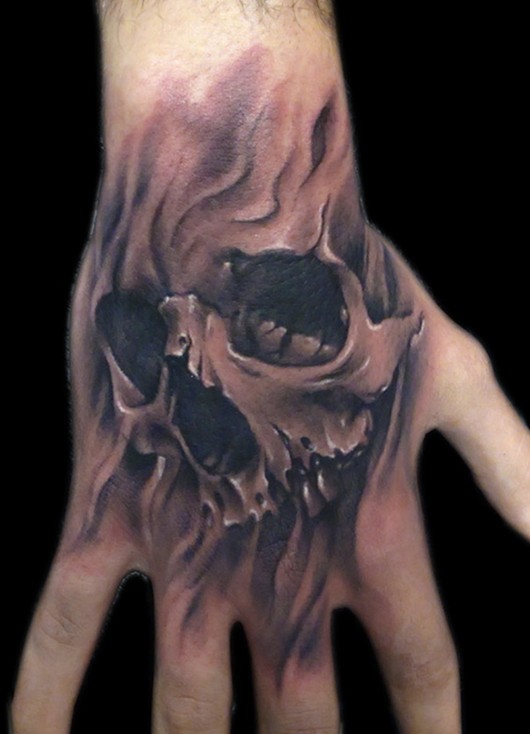 Skull Rose Hand Tattoo