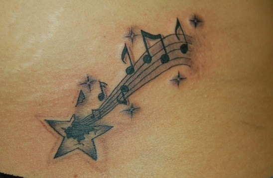 Star Tattoo Designs: Shooting Star With Musical Notes Tattoo