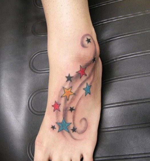 Star tattoo designs with swirls: Foot tattoos for girls