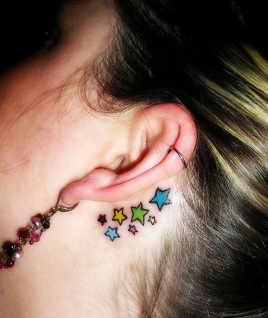 Star tattoos designs for girls: Behind the ear tattoos ideas