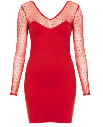 TOPSHOP MESH BODYCON DRESS BY WYLDR, Red