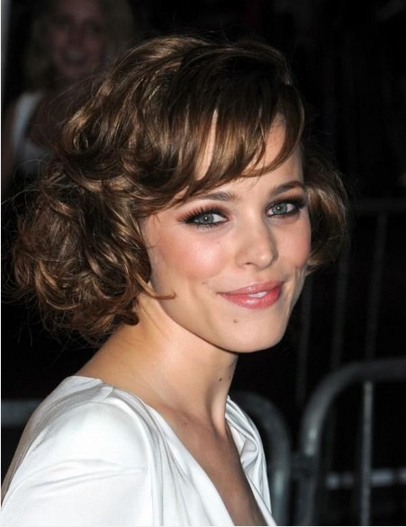 The Adorable Curly Hairstyles with Piecey Bangs for Mid-length Brunette Hair