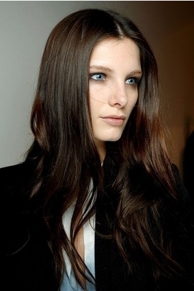 The Sleek Center Parted Hairstyle for Long Wavy Brown Hair