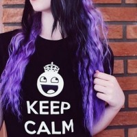 The Half Up Half Down Violet Colored Emo Hairstyle for Long Wavy Hair