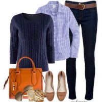 The Trendy Outfit Idea, blue crew neck sweater and plais shirt