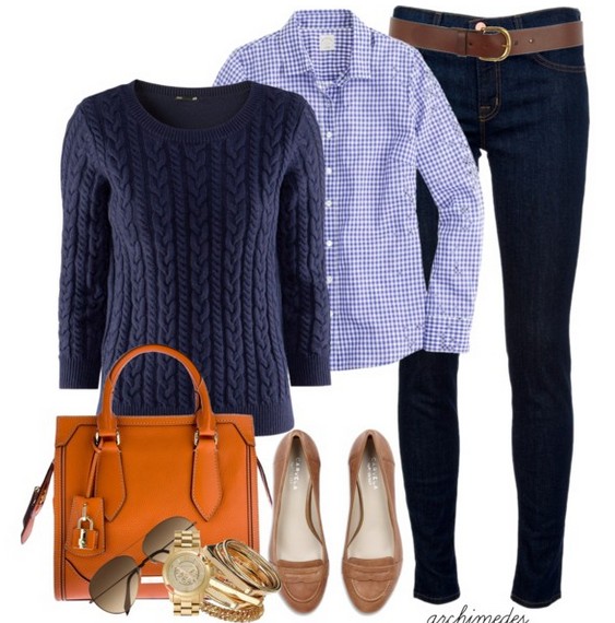 The Trendy Outfit Idea, blue crew neck sweater and plais shirt