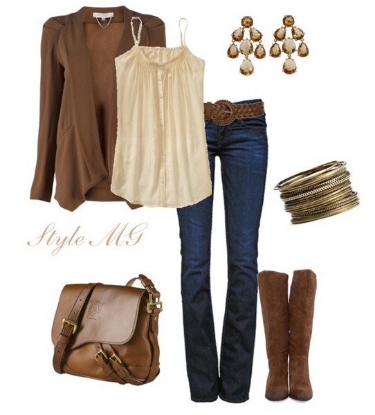 The Trendy Outfit Idea,tan cardigan and knee-length boots