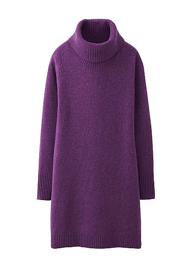 UNIQLO Women Alpaca Blend Dress, Ribbed-knit Turtle Neck, Purple