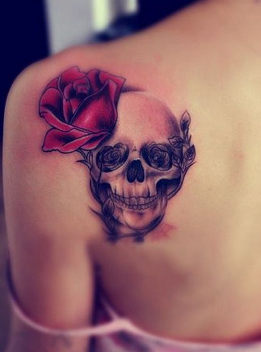 Upper Back Tattoos: Skull Rose Tattoos for Girls