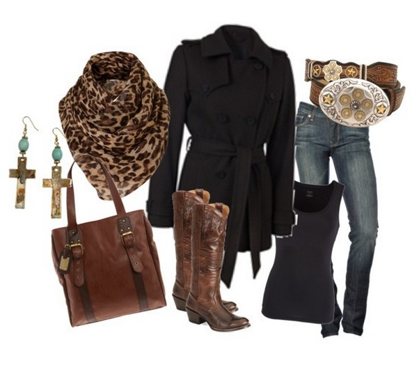 Warm And Cozy Outfit Combinations For The Winter, black peacoat, jeans and knee-length boots