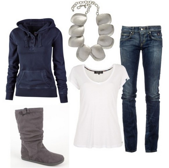 Warm And Cozy Outfit Combinations For The Winter, sporty wear, jeans and boots